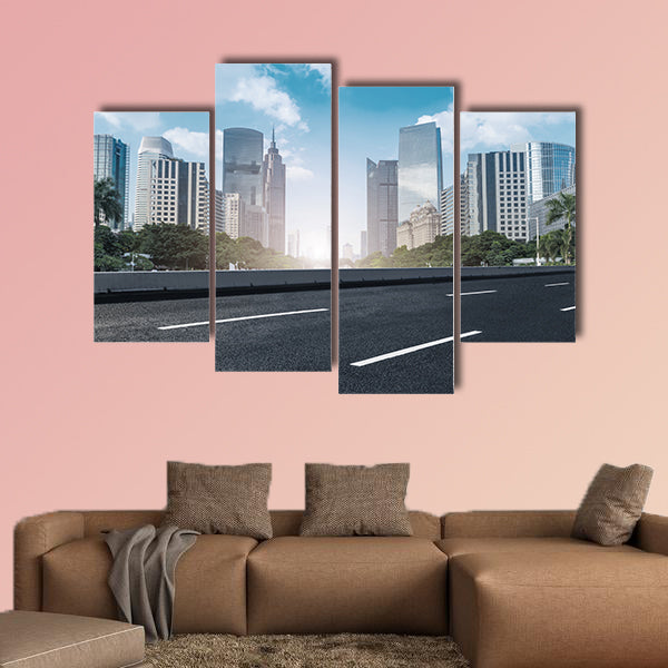 Road surface and Guangzhou skyline multi panel canvas wall art