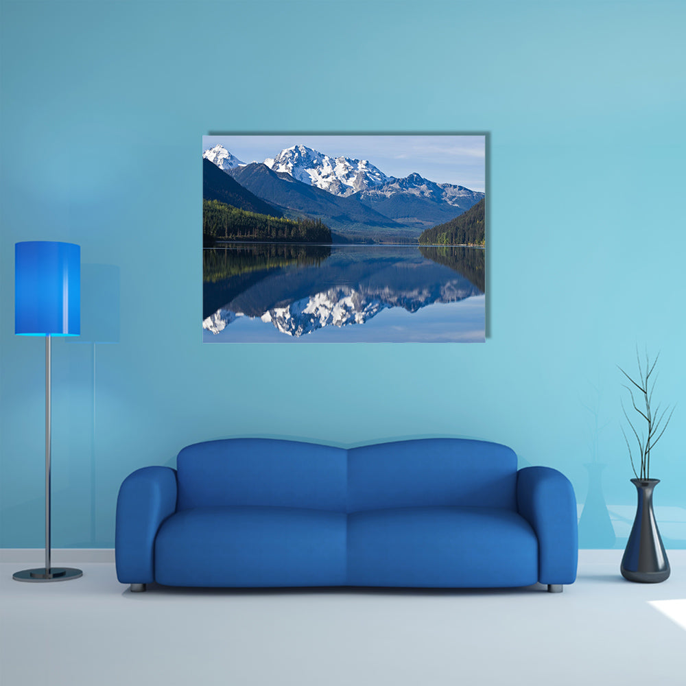The mountain Range in British Columbia reflecting on a lake multi panel canvas wall art