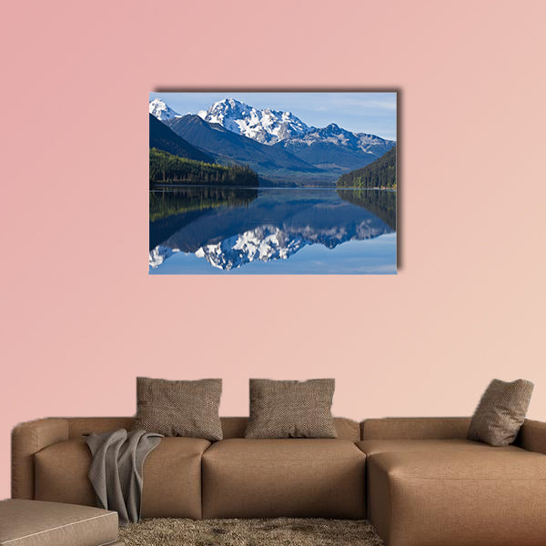 Mountain Range in British Columbia reflecting on a lake Multi panel canvas wall art