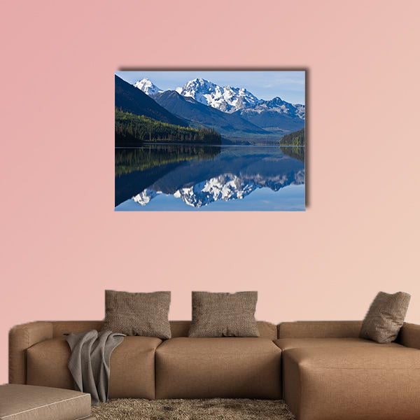 Mountain Range in British Columbia reflecting on a lake Multi panel canvas wall art