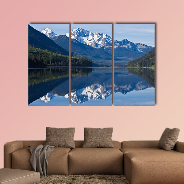 Mountain Range in British Columbia reflecting on a lake Multi panel canvas wall art