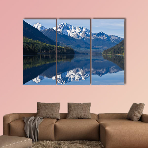 Mountain Range in British Columbia reflecting on a lake Multi panel canvas wall art