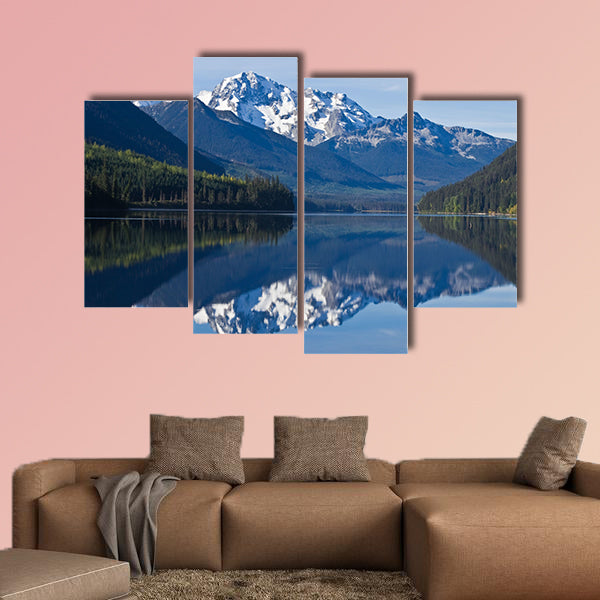 Mountain Range in British Columbia reflecting on a lake Multi panel canvas wall art