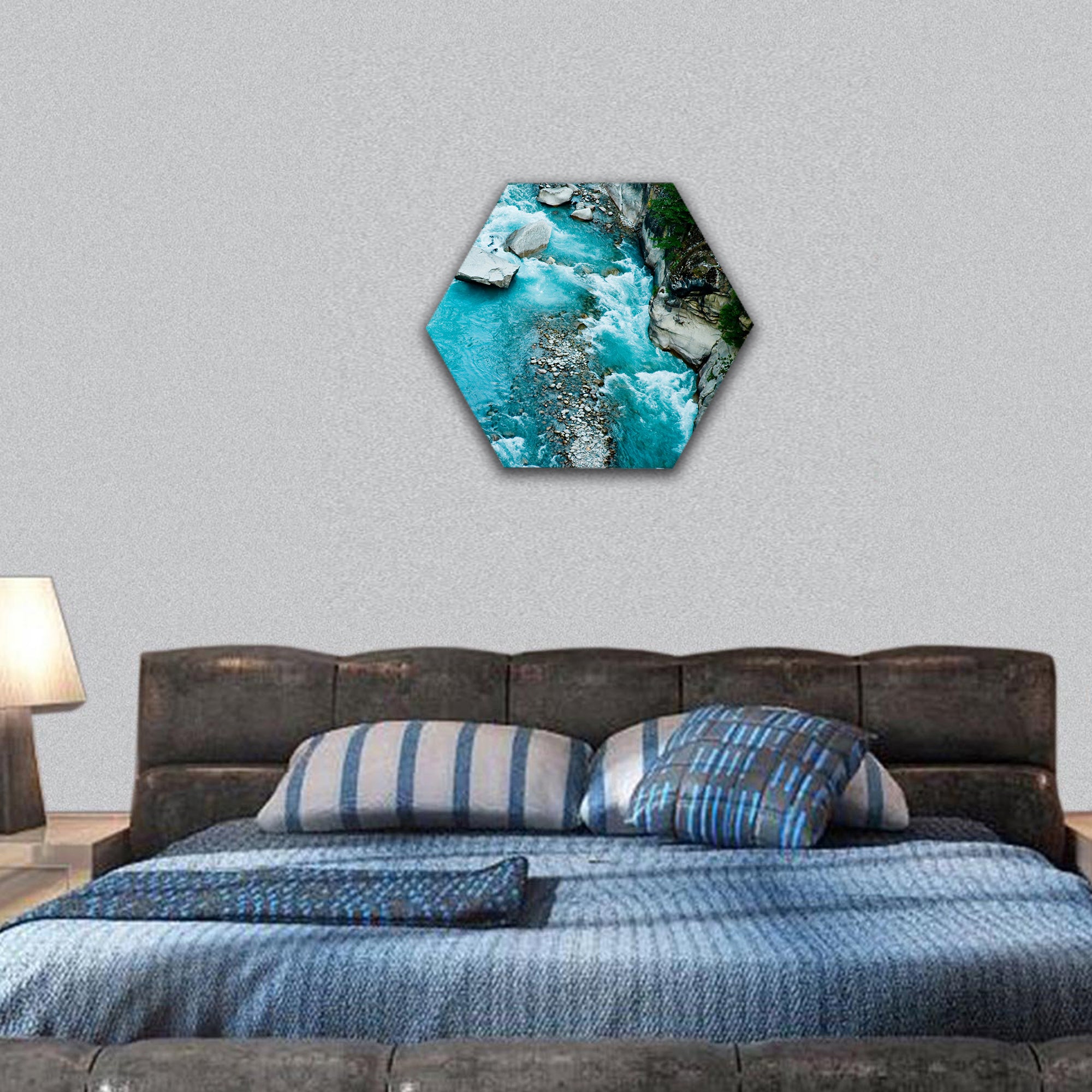 River Ganga in valley Himalayas mountains hexagonal canvas wall art