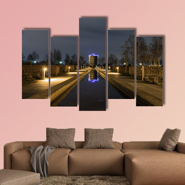 Illuminated Gasometer from Olga Park Germany multi panel canvas wall art