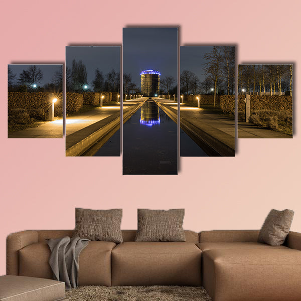 Illuminated Gasometer from Olga Park Germany multi panel canvas wall art