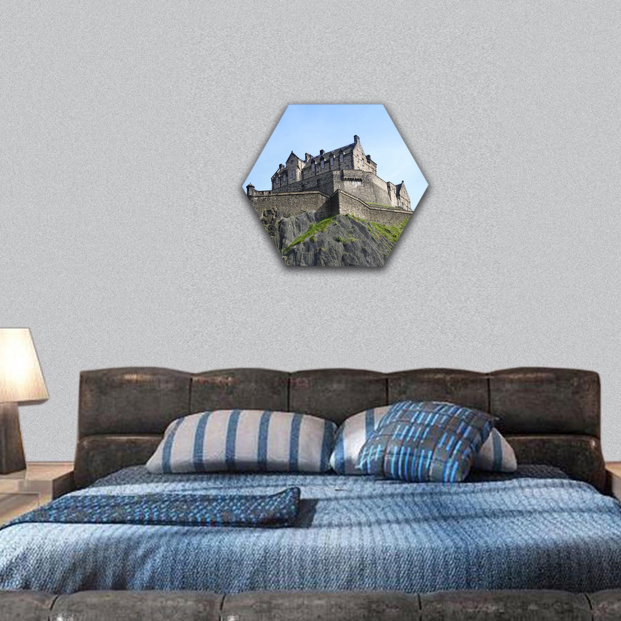 Edinburgh castle built volcano in the centre of Scotland hexagonal canvas wall art