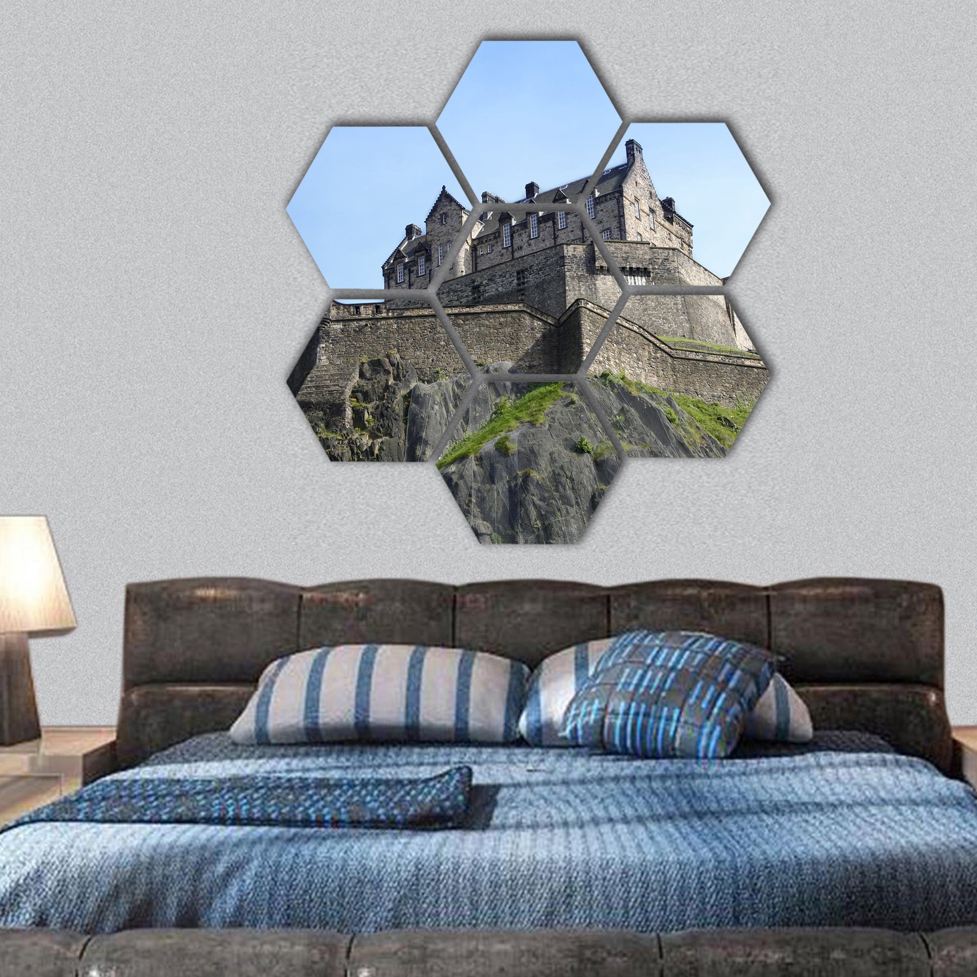 Edinburgh castle built volcano in the centre of Scotland hexagonal canvas wall art