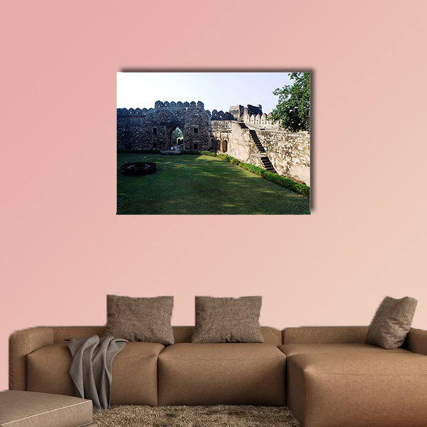  View of steps, wall and gate from inside of fort multi panel canvas wall art