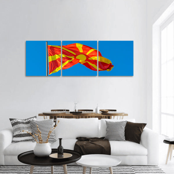 Macedonian Flag waving panoramic canvas wall art