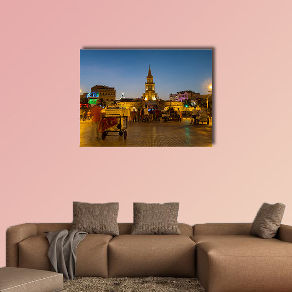 A crowd gathers to watch a Champeta in Cartagena, Colombia multi panel canvas wall art