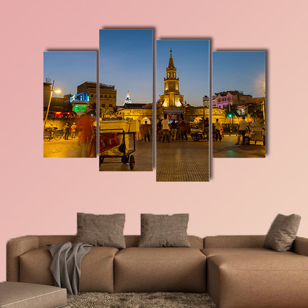 A crowd gathers to watch a Champeta in Cartagena, Colombia multi panel canvas wall art