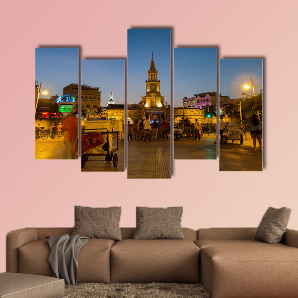 A crowd gathers to watch a Champeta in Cartagena, Colombia multi panel canvas wall art