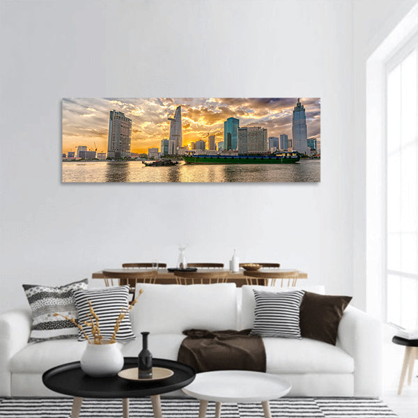 Skyscrapers along beautiful river in Ho Chi Minh City, panoramic canvas wall art