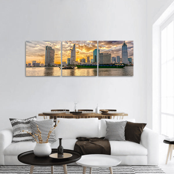 Skyscrapers along beautiful river in Ho Chi Minh City, panoramic canvas wall art