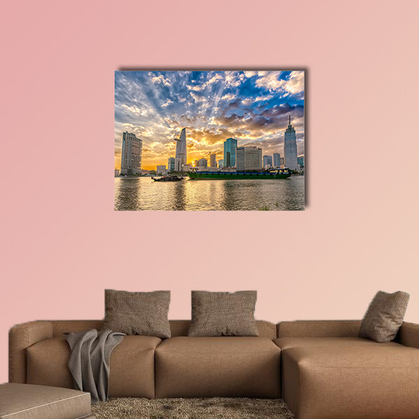 Riverside City sunset clouds in the sky in Ho Chi Minh City multi panel canvas wall art