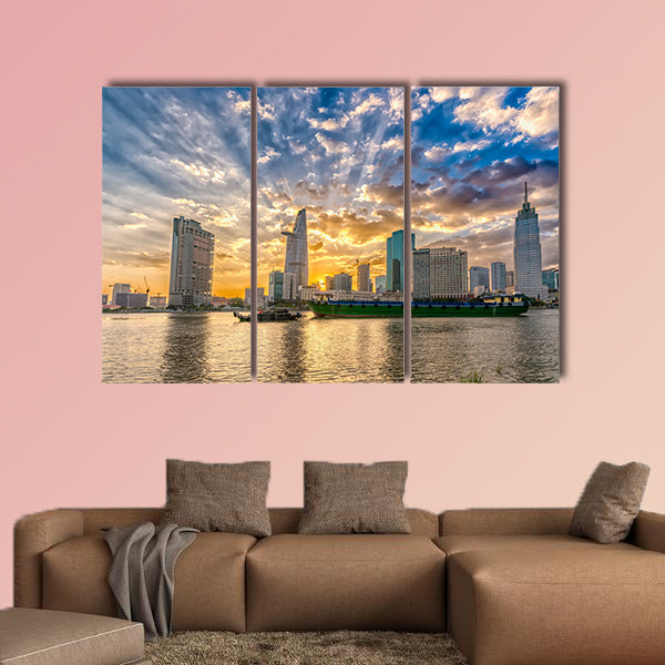 Riverside City sunset clouds in the sky in Ho Chi Minh City multi panel canvas wall art