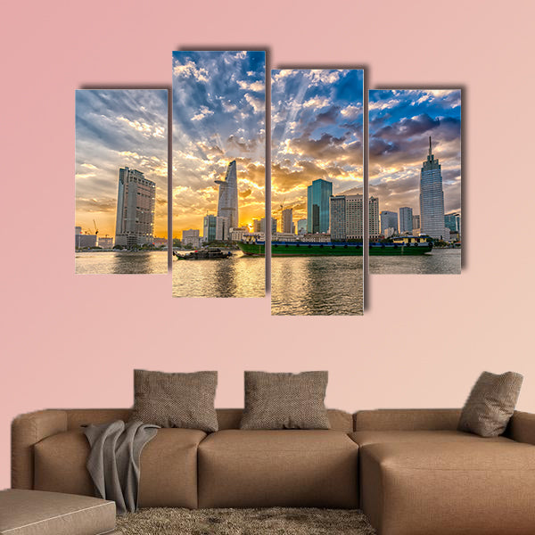 Riverside City sunset clouds in the sky in Ho Chi Minh City multi panel canvas wall art