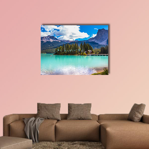 The green lake surrounded by forest. Magic Emerald Lake wall art