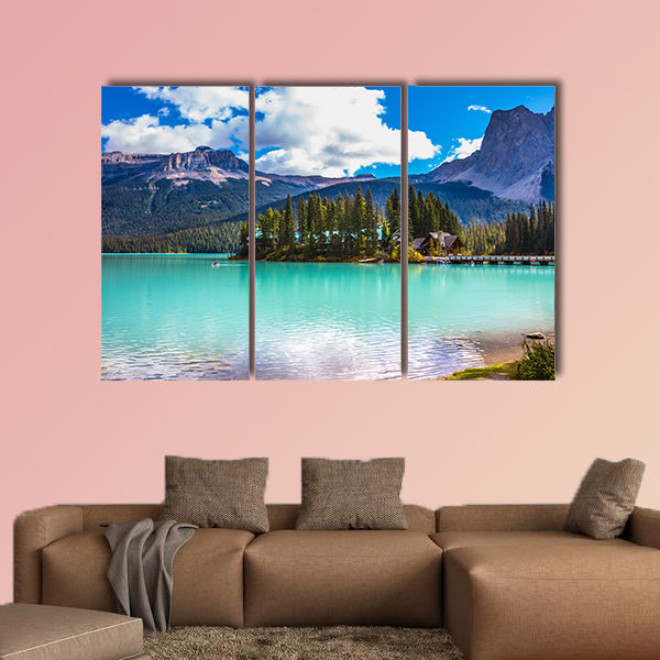 The green lake surrounded by forest. Magic Emerald Lake wall art