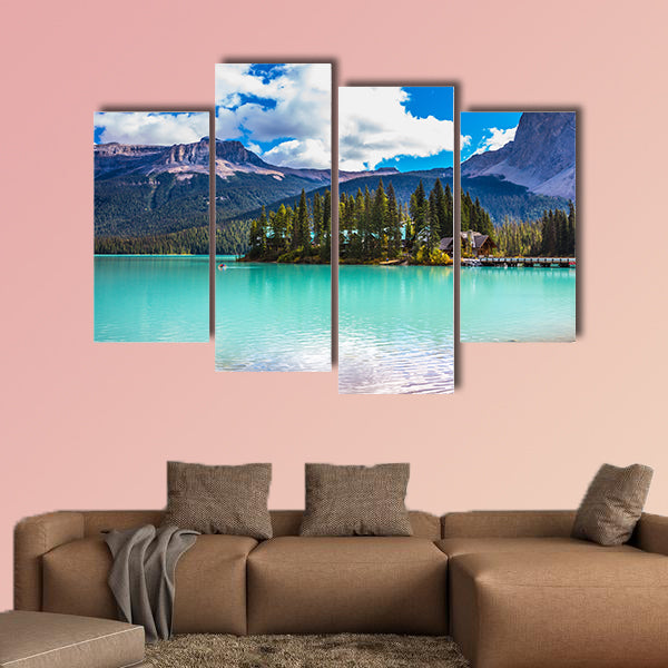 The green lake surrounded by forest. Magic Emerald Lake wall art