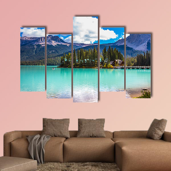 The green lake surrounded by forest. Magic Emerald Lake wall art