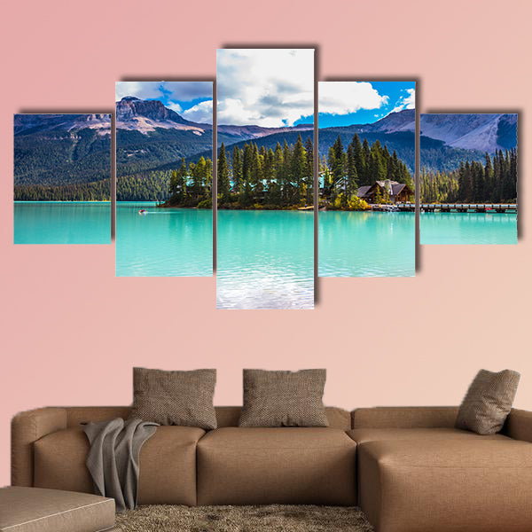 The green lake surrounded by forest. Magic Emerald Lake wall art