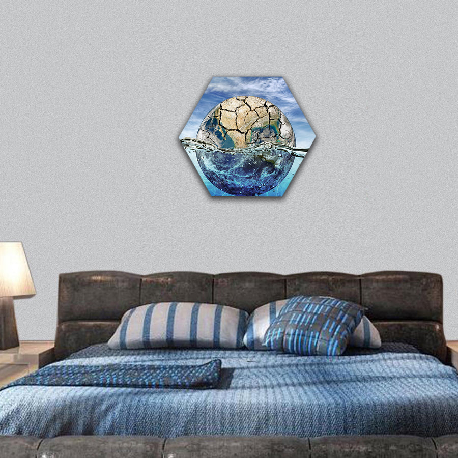 Dried up planet immersed in the waters hexagonal canvas wall art