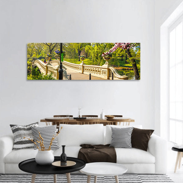 Bow bridge in Central park panoramic canvas wall art