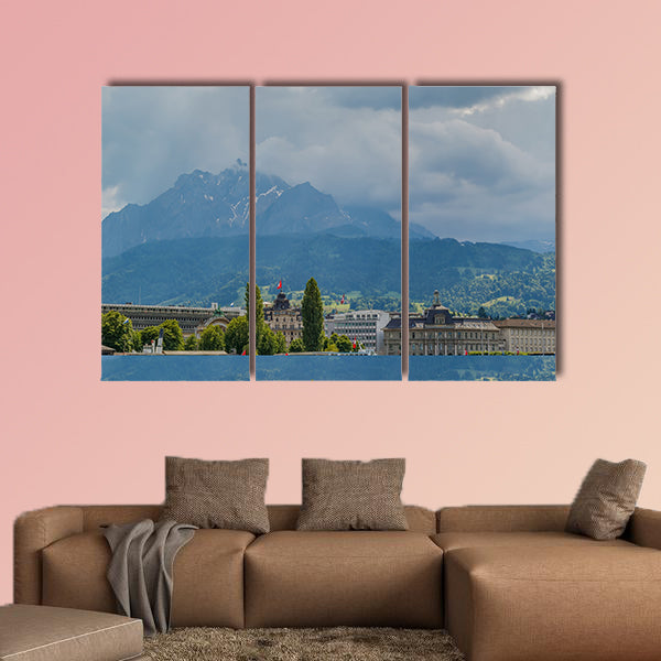 View of Lake Lucerne and Pilatus Mountain, Switzerland multi panel canvas wall art