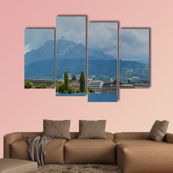 View of Lake Lucerne and Pilatus Mountain, Switzerland multi panel canvas wall art