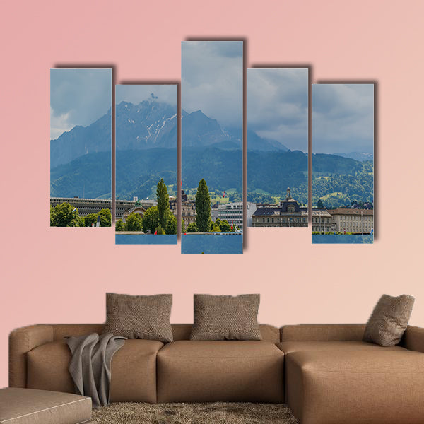 View of Lake Lucerne and Pilatus Mountain, Switzerland multi panel canvas wall art