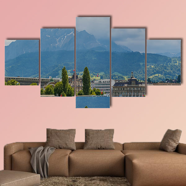 View of Lake Lucerne and Pilatus Mountain, Switzerland multi panel canvas wall art