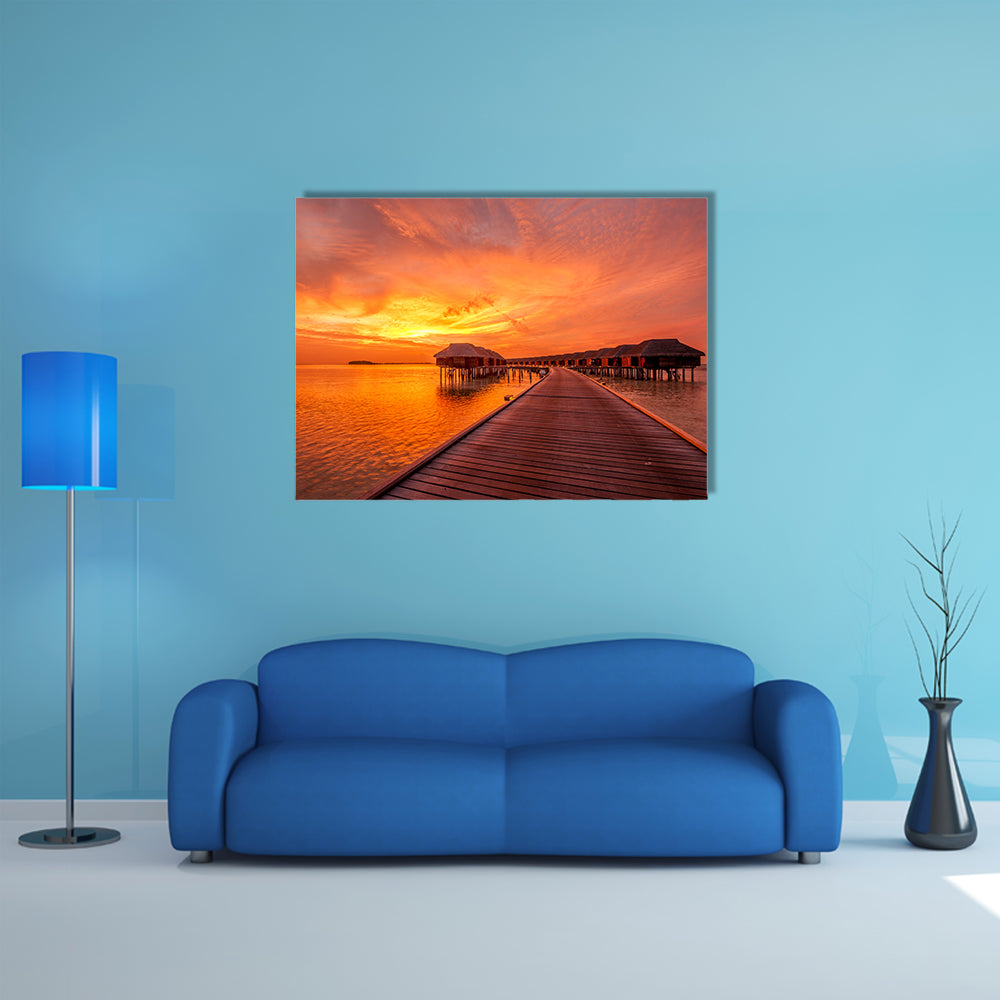 A Beautiful Sunset Scenery At The Maldivian Beach Multi Panel Canvas Wall Art