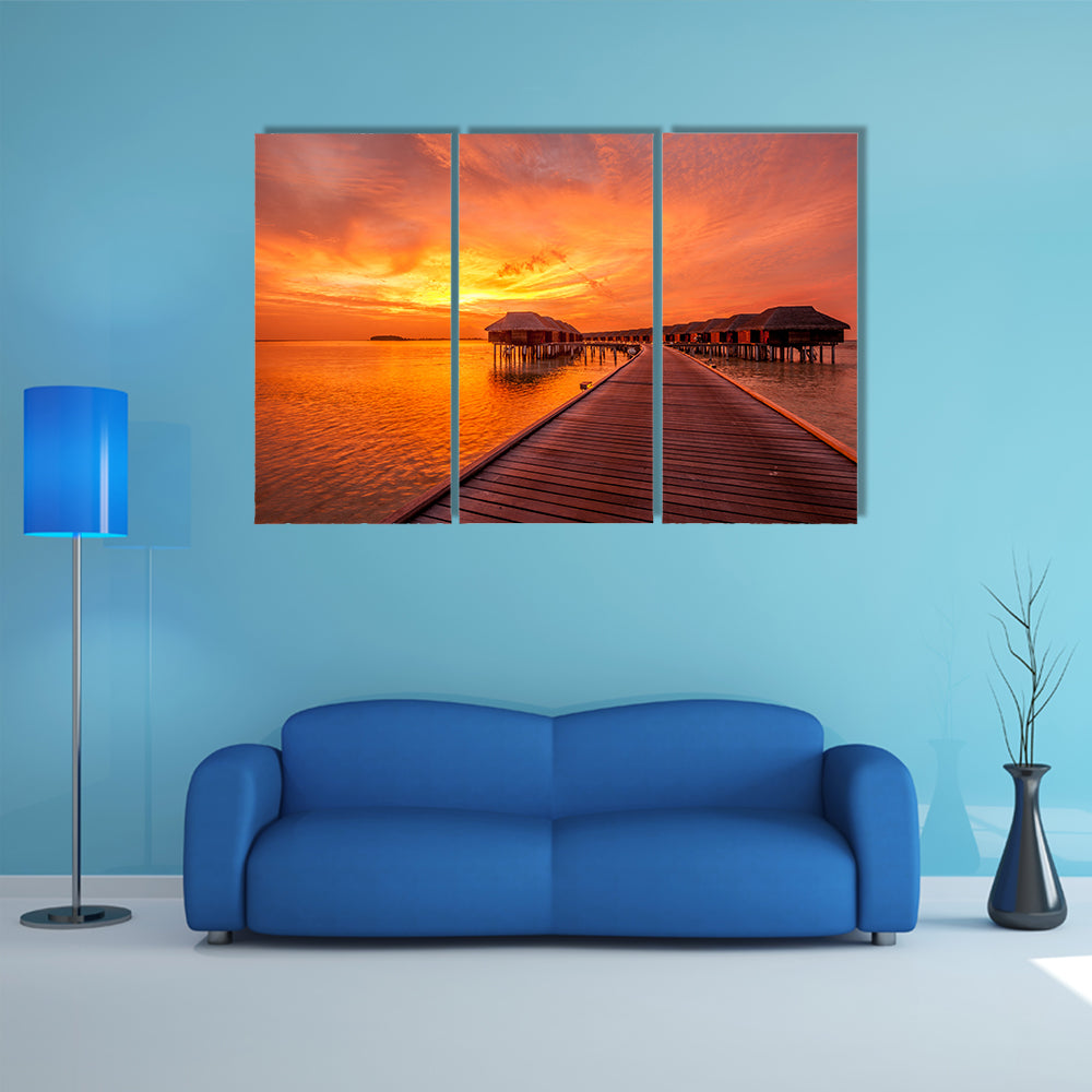 A Beautiful Sunset Scenery At The Maldivian Beach Multi Panel Canvas Wall Art
