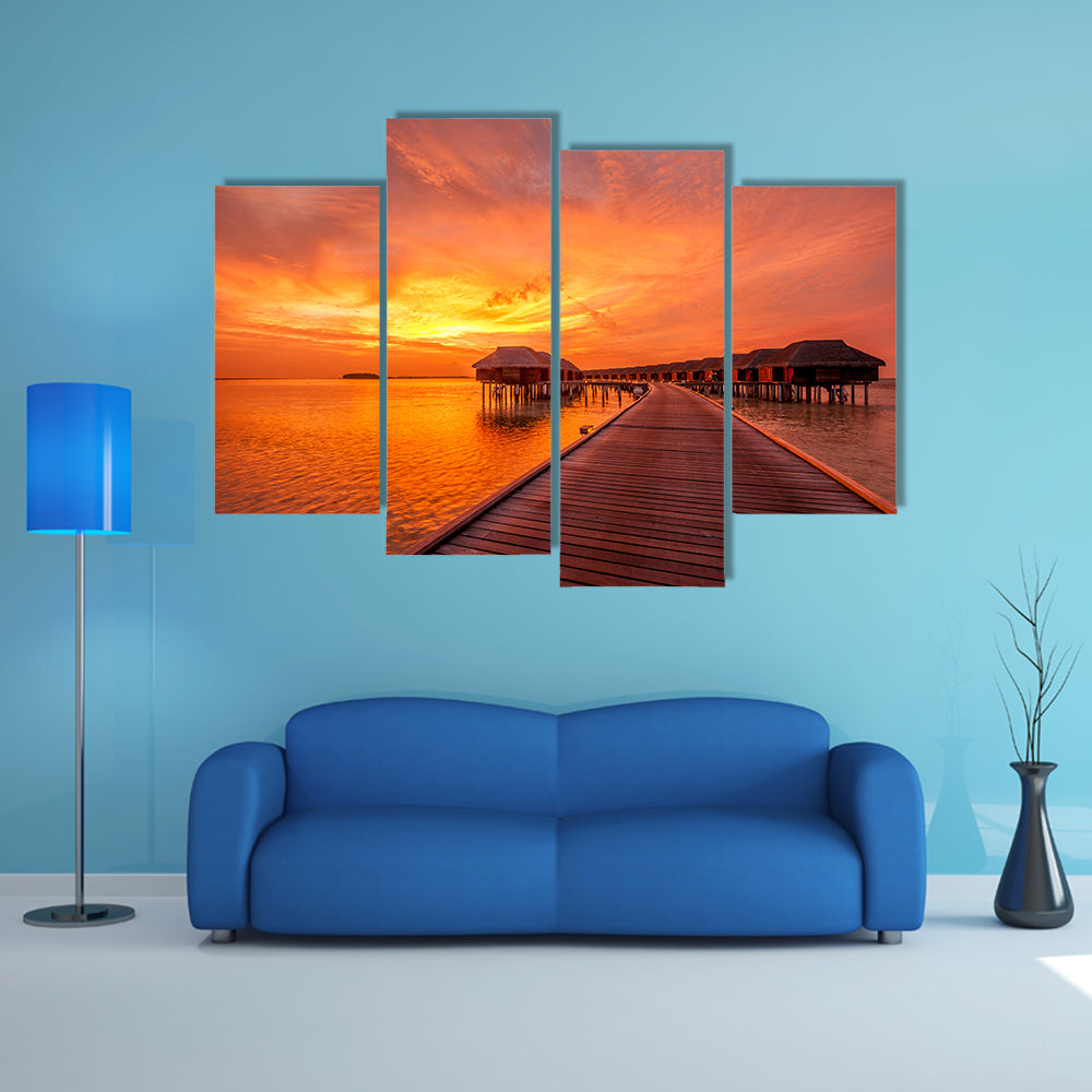 A Beautiful Sunset Scenery At The Maldivian Beach Multi Panel Canvas Wall Art