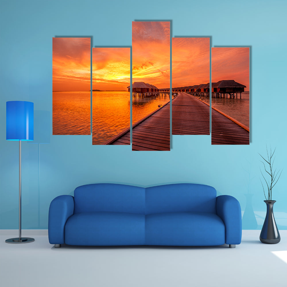 A Beautiful Sunset Scenery At The Maldivian Beach Multi Panel Canvas Wall Art