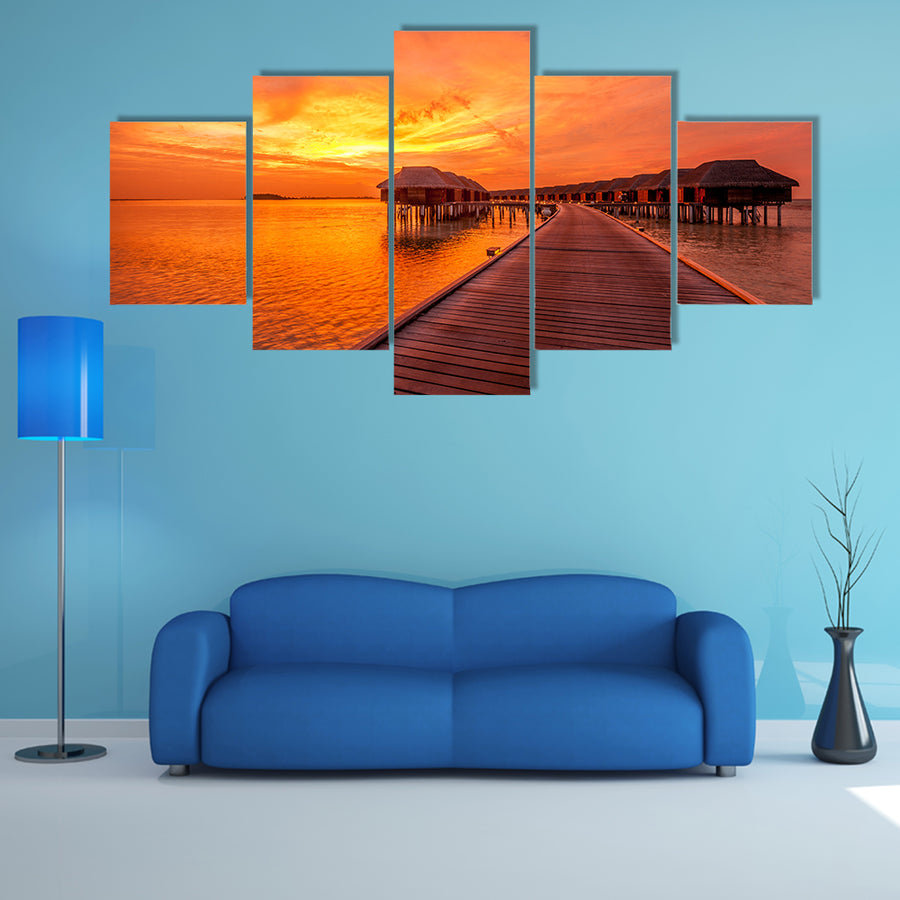 A Beautiful Sunset Scenery At The Maldivian Beach Multi Panel Canvas Wall Art