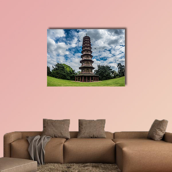 Timelapse view of the pagoda in Kew gardens, London with an airplane wall art