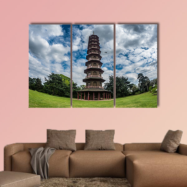 Timelapse view of the pagoda in Kew gardens, London with an airplane wall art
