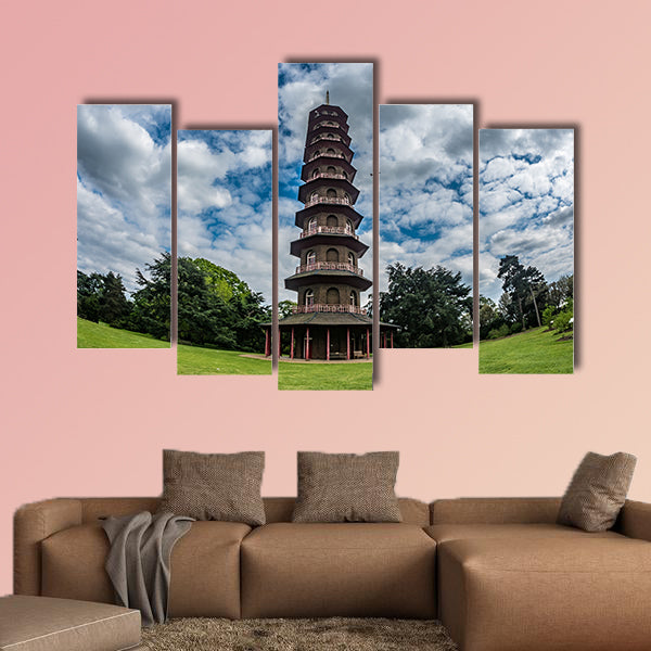 Timelapse view of the pagoda in Kew gardens, London with an airplane wall art