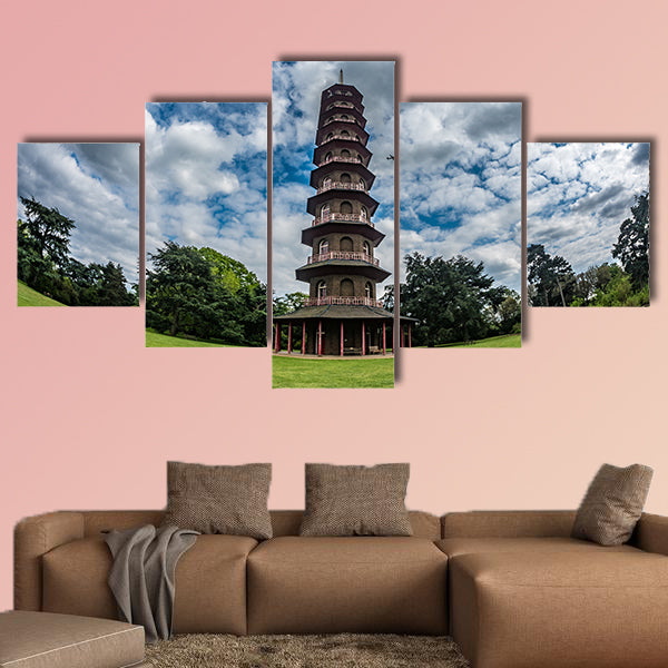 Timelapse view of the pagoda in Kew gardens, London with an airplane wall art