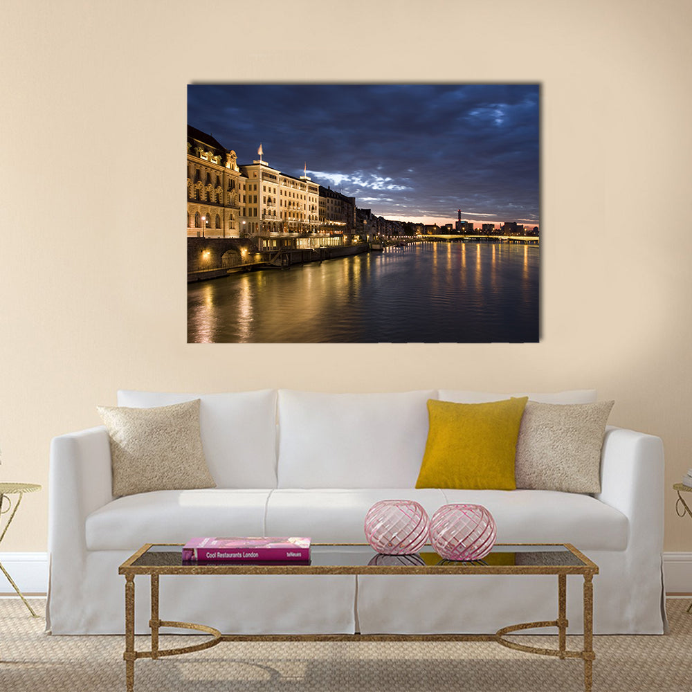 Old Basel, Swiss in dusk time multi panel canvas wall art