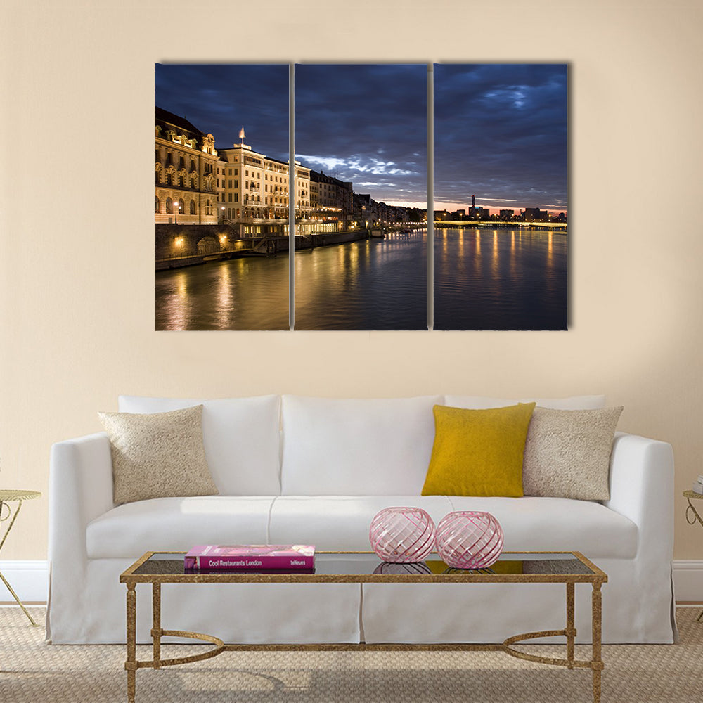 Old Basel, Swiss in dusk time multi panel canvas wall art