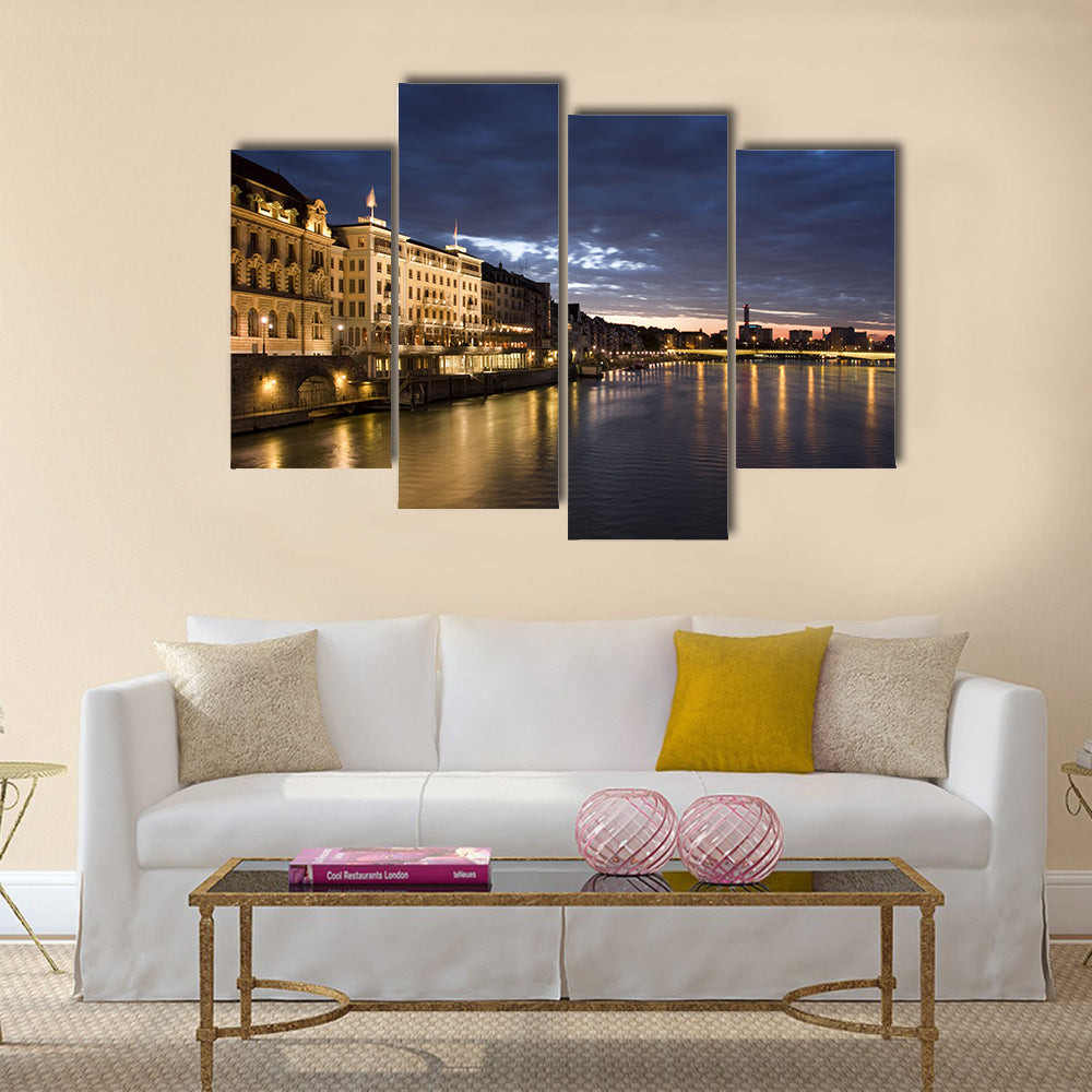Old Basel, Swiss in dusk time multi panel canvas wall art