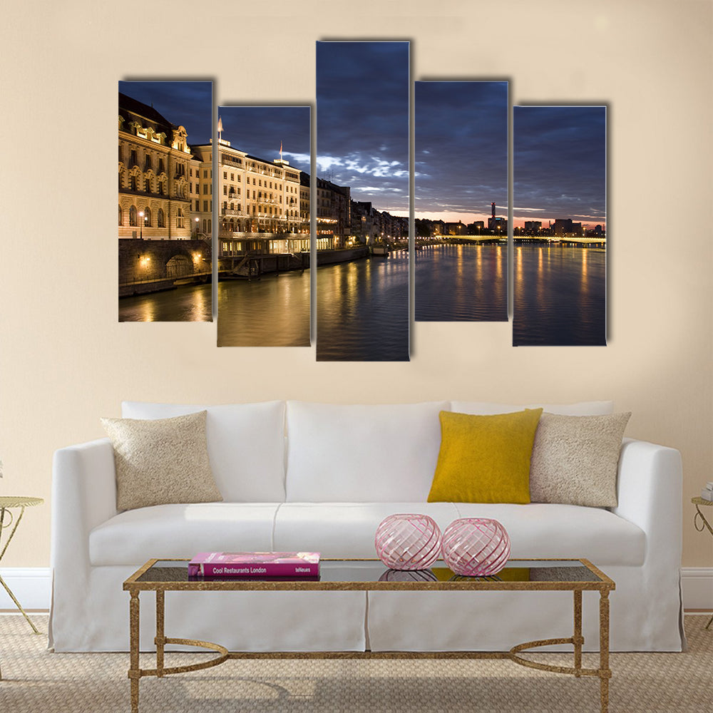 Old Basel, Swiss in dusk time multi panel canvas wall art