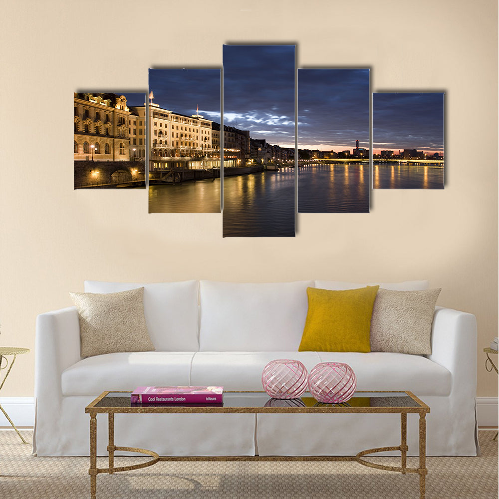 Old Basel, Swiss in dusk time multi panel canvas wall art