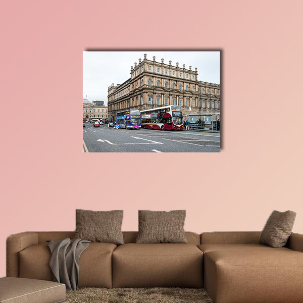 People are walking on the North Bridge in Edinburgh multi panel canvas wall art
