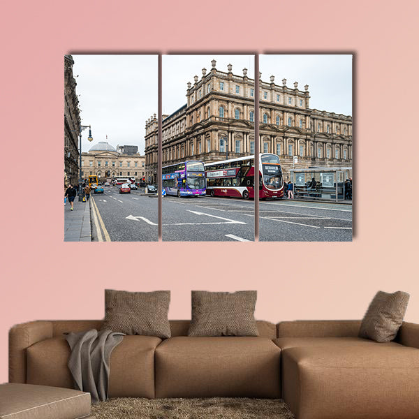 People are walking on the North Bridge in Edinburgh multi panel canvas wall art