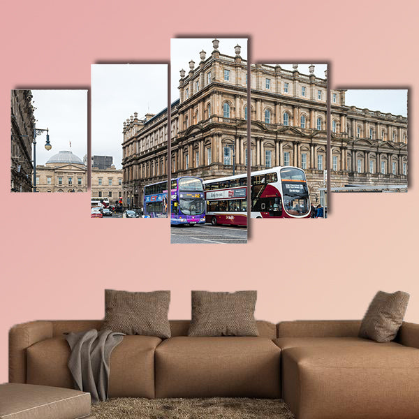 People are walking on the North Bridge in Edinburgh multi panel canvas wall art